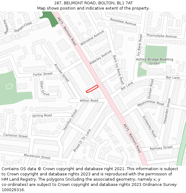 187, BELMONT ROAD, BOLTON, BL1 7AT: Location map and indicative extent of plot