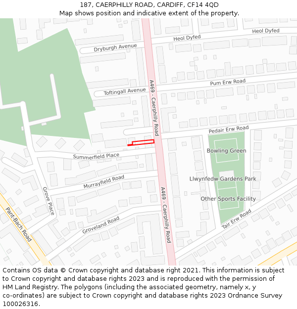 187, CAERPHILLY ROAD, CARDIFF, CF14 4QD: Location map and indicative extent of plot