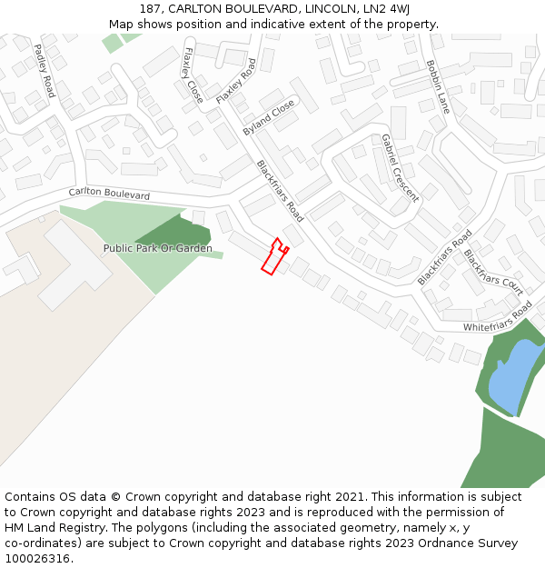 187, CARLTON BOULEVARD, LINCOLN, LN2 4WJ: Location map and indicative extent of plot