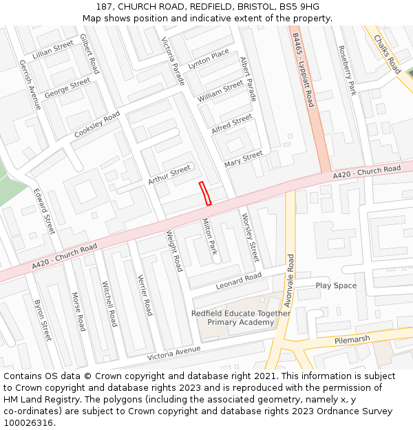 187, CHURCH ROAD, REDFIELD, BRISTOL, BS5 9HG: Location map and indicative extent of plot
