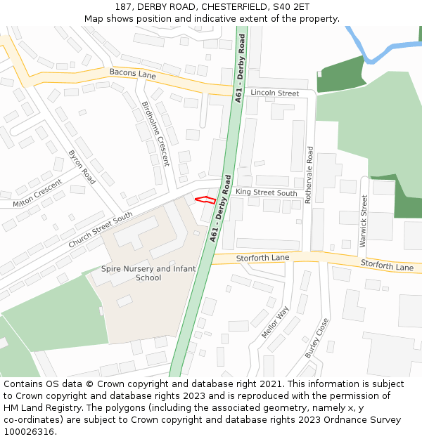 187, DERBY ROAD, CHESTERFIELD, S40 2ET: Location map and indicative extent of plot