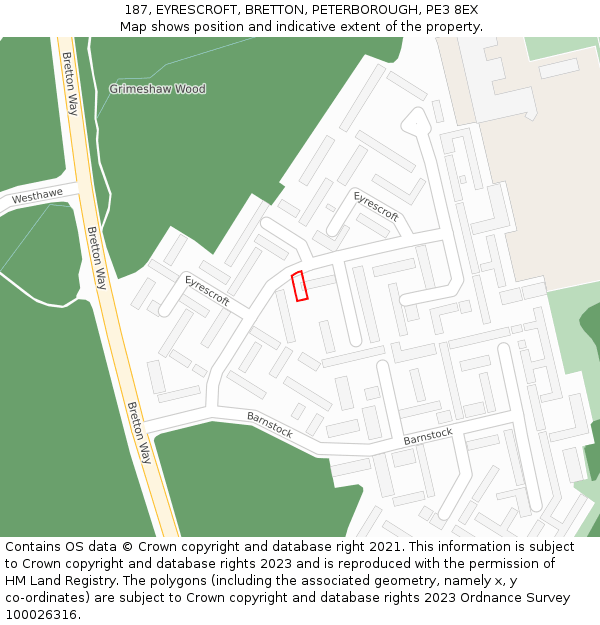 187, EYRESCROFT, BRETTON, PETERBOROUGH, PE3 8EX: Location map and indicative extent of plot