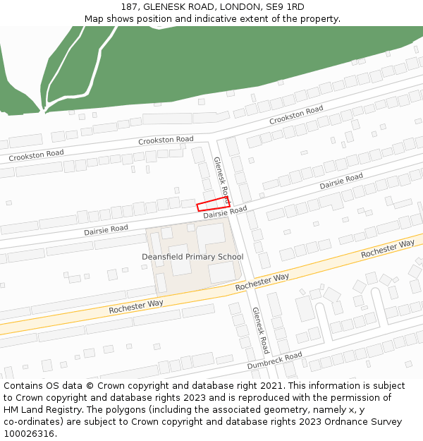 187, GLENESK ROAD, LONDON, SE9 1RD: Location map and indicative extent of plot