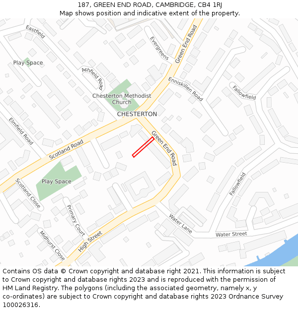 187, GREEN END ROAD, CAMBRIDGE, CB4 1RJ: Location map and indicative extent of plot
