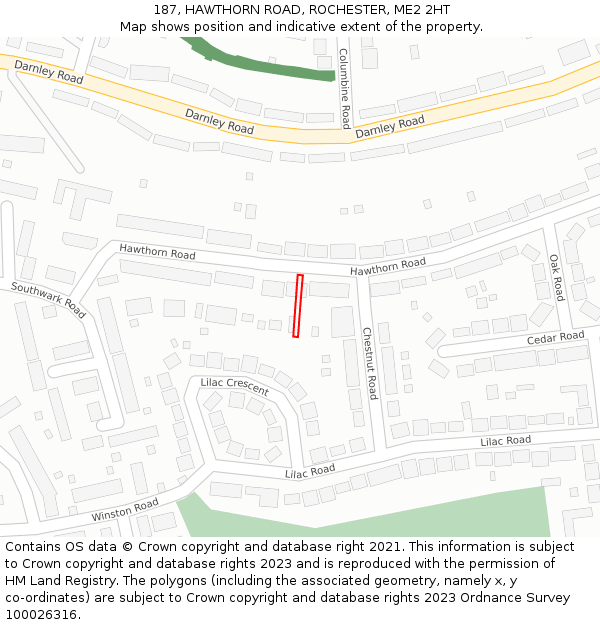 187, HAWTHORN ROAD, ROCHESTER, ME2 2HT: Location map and indicative extent of plot