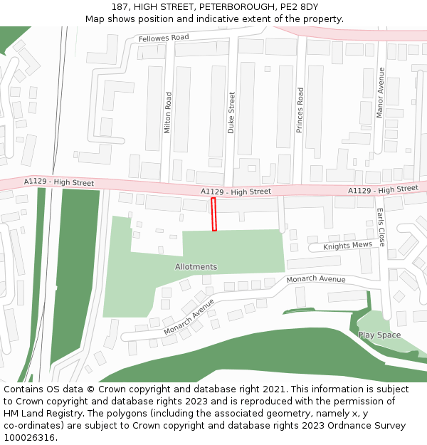 187, HIGH STREET, PETERBOROUGH, PE2 8DY: Location map and indicative extent of plot