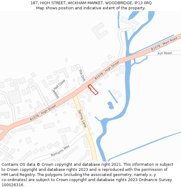 187, HIGH STREET, WICKHAM MARKET, WOODBRIDGE, IP13 0RQ: Location map and indicative extent of plot