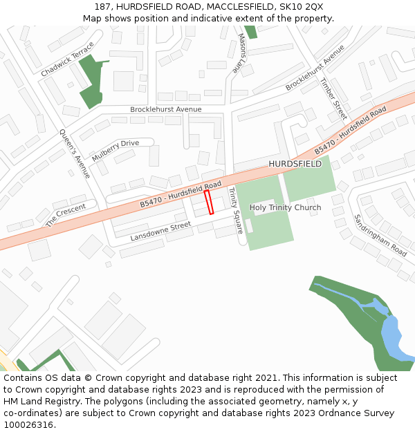187, HURDSFIELD ROAD, MACCLESFIELD, SK10 2QX: Location map and indicative extent of plot