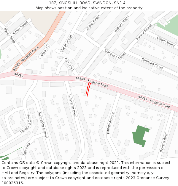 187, KINGSHILL ROAD, SWINDON, SN1 4LL: Location map and indicative extent of plot