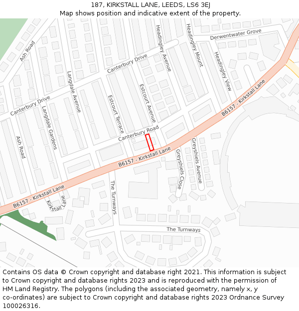 187, KIRKSTALL LANE, LEEDS, LS6 3EJ: Location map and indicative extent of plot