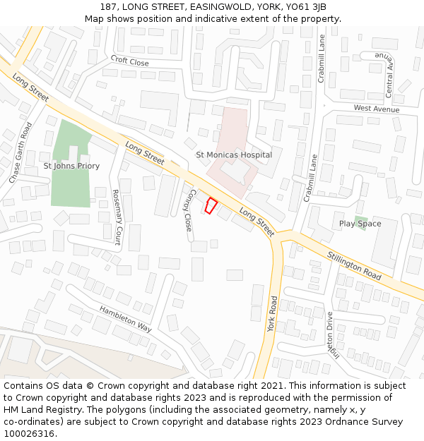 187, LONG STREET, EASINGWOLD, YORK, YO61 3JB: Location map and indicative extent of plot