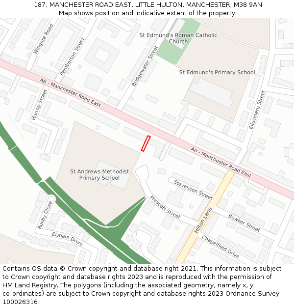 187, MANCHESTER ROAD EAST, LITTLE HULTON, MANCHESTER, M38 9AN: Location map and indicative extent of plot