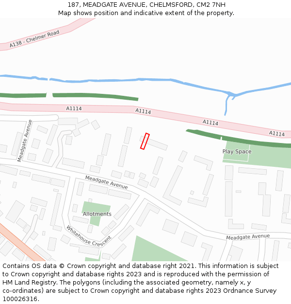 187, MEADGATE AVENUE, CHELMSFORD, CM2 7NH: Location map and indicative extent of plot
