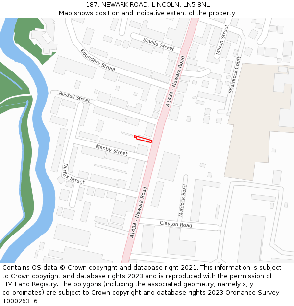 187, NEWARK ROAD, LINCOLN, LN5 8NL: Location map and indicative extent of plot