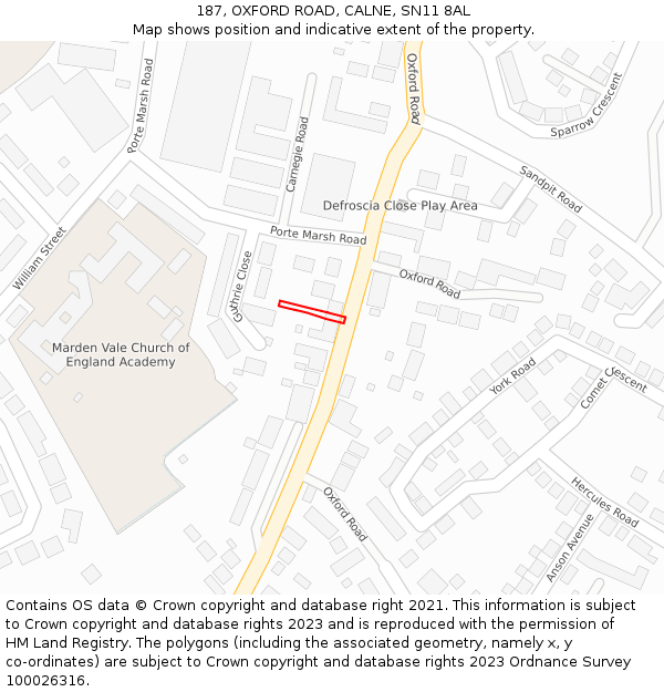 187, OXFORD ROAD, CALNE, SN11 8AL: Location map and indicative extent of plot