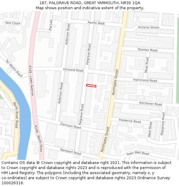 187, PALGRAVE ROAD, GREAT YARMOUTH, NR30 1QA: Location map and indicative extent of plot