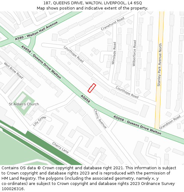 187, QUEENS DRIVE, WALTON, LIVERPOOL, L4 6SQ: Location map and indicative extent of plot