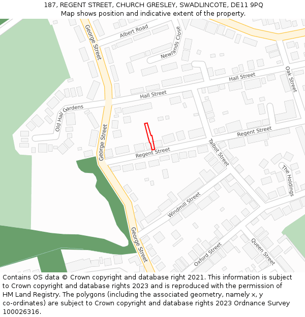 187, REGENT STREET, CHURCH GRESLEY, SWADLINCOTE, DE11 9PQ: Location map and indicative extent of plot