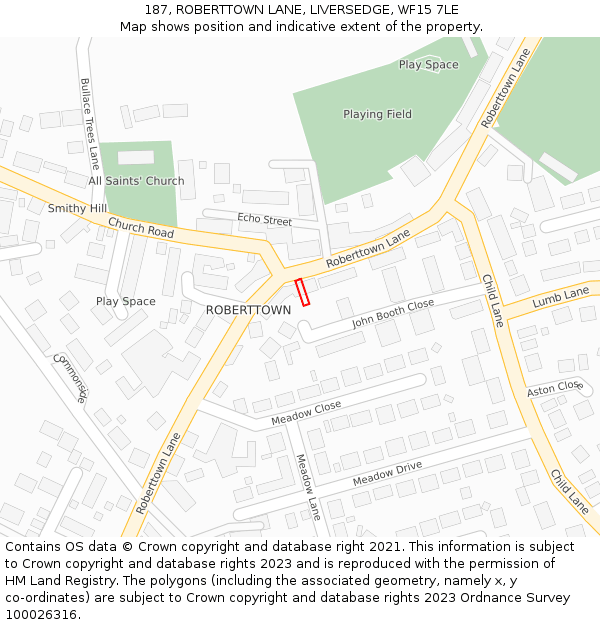 187, ROBERTTOWN LANE, LIVERSEDGE, WF15 7LE: Location map and indicative extent of plot