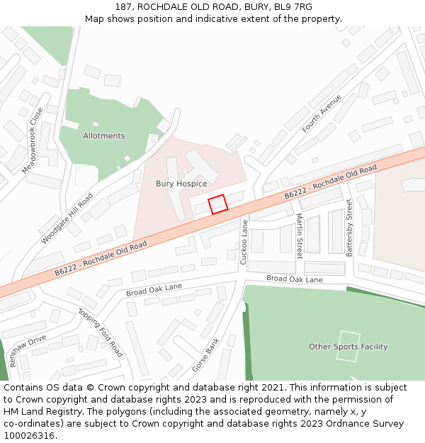 187, ROCHDALE OLD ROAD, BURY, BL9 7RG: Location map and indicative extent of plot