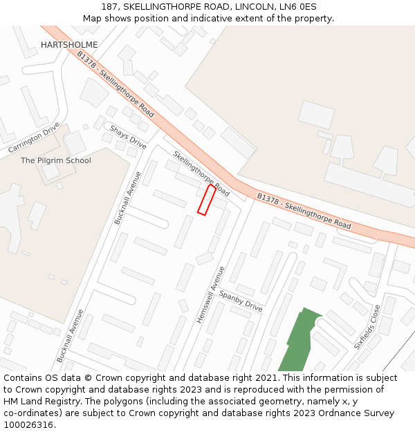 187, SKELLINGTHORPE ROAD, LINCOLN, LN6 0ES: Location map and indicative extent of plot