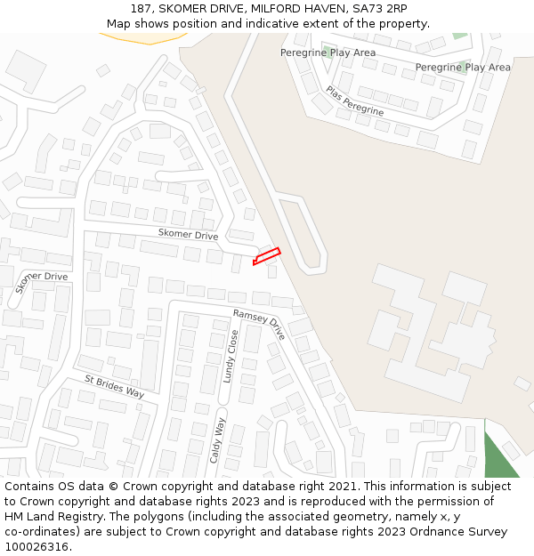 187, SKOMER DRIVE, MILFORD HAVEN, SA73 2RP: Location map and indicative extent of plot