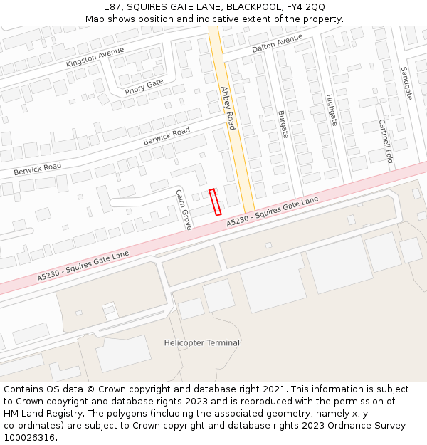 187, SQUIRES GATE LANE, BLACKPOOL, FY4 2QQ: Location map and indicative extent of plot