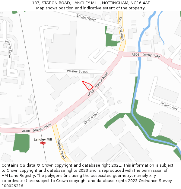 187, STATION ROAD, LANGLEY MILL, NOTTINGHAM, NG16 4AF: Location map and indicative extent of plot