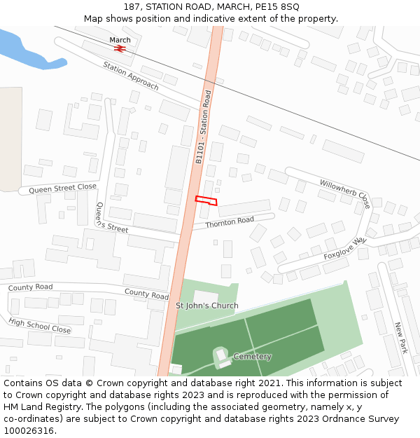 187, STATION ROAD, MARCH, PE15 8SQ: Location map and indicative extent of plot