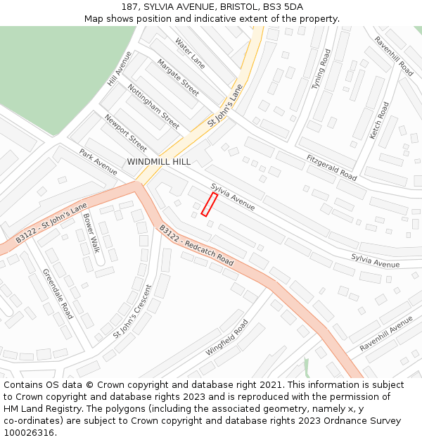 187, SYLVIA AVENUE, BRISTOL, BS3 5DA: Location map and indicative extent of plot