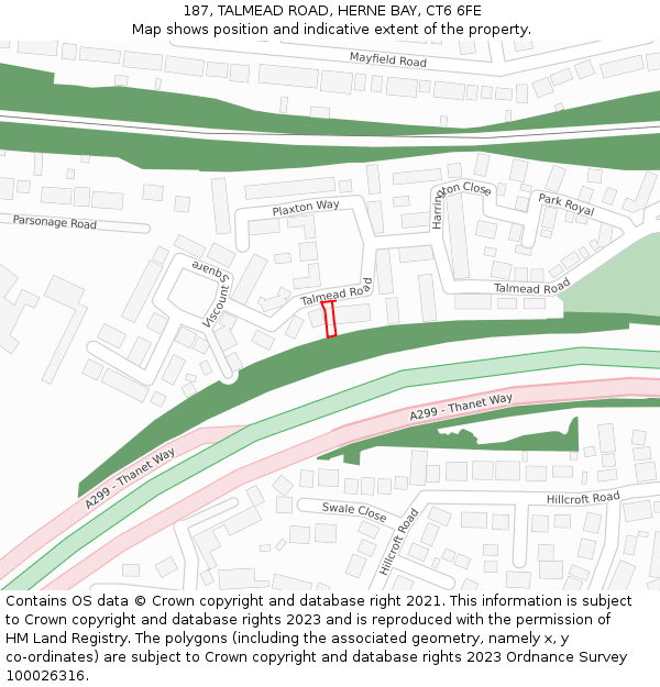 187, TALMEAD ROAD, HERNE BAY, CT6 6FE: Location map and indicative extent of plot
