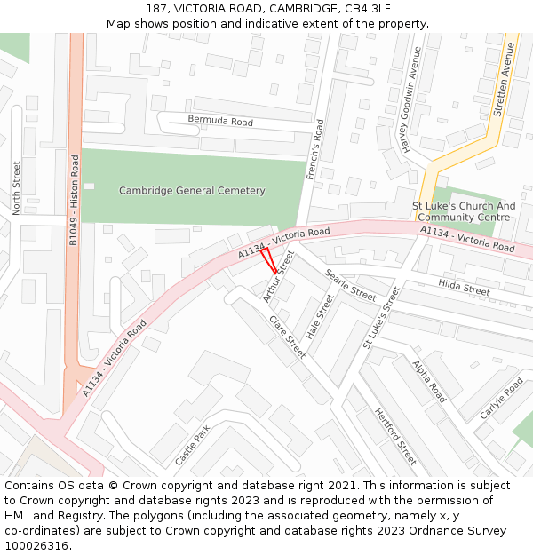 187, VICTORIA ROAD, CAMBRIDGE, CB4 3LF: Location map and indicative extent of plot
