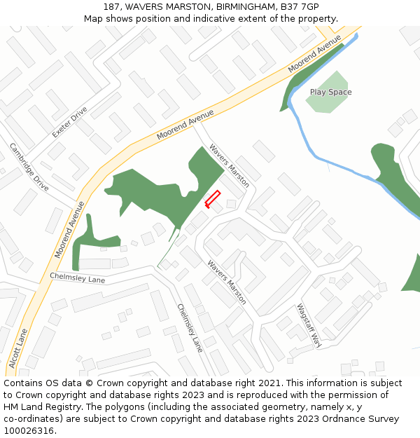 187, WAVERS MARSTON, BIRMINGHAM, B37 7GP: Location map and indicative extent of plot