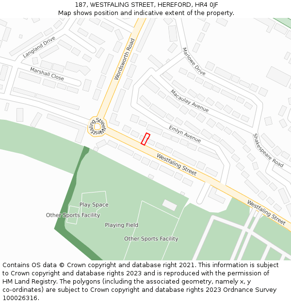 187, WESTFALING STREET, HEREFORD, HR4 0JF: Location map and indicative extent of plot