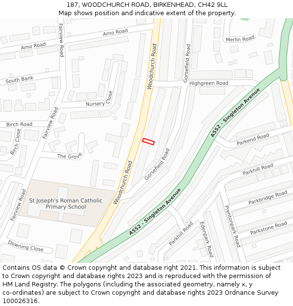 187, WOODCHURCH ROAD, BIRKENHEAD, CH42 9LL: Location map and indicative extent of plot