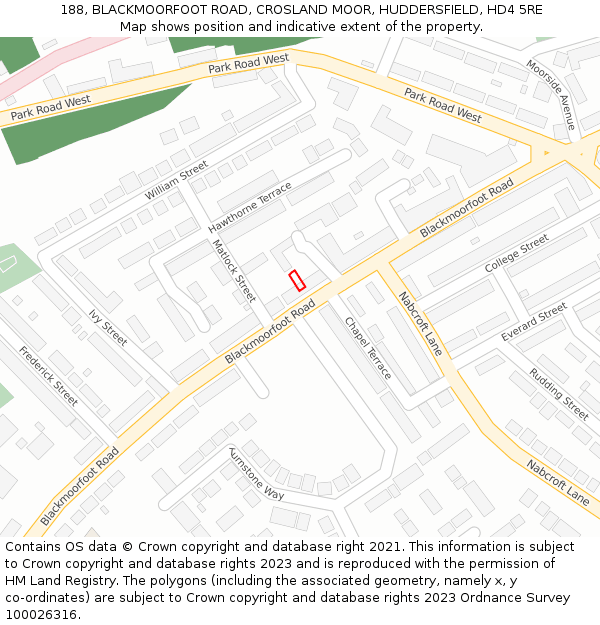 188, BLACKMOORFOOT ROAD, CROSLAND MOOR, HUDDERSFIELD, HD4 5RE: Location map and indicative extent of plot