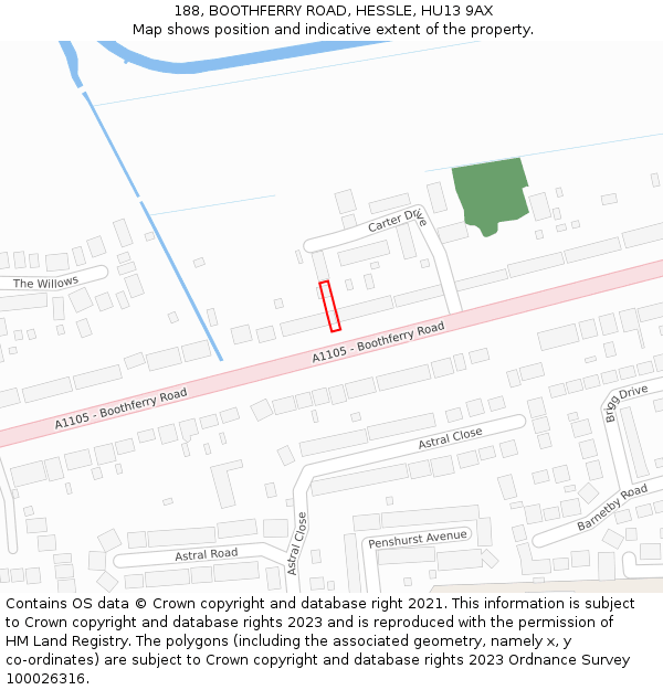 188, BOOTHFERRY ROAD, HESSLE, HU13 9AX: Location map and indicative extent of plot