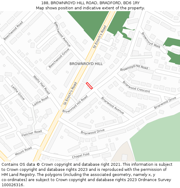188, BROWNROYD HILL ROAD, BRADFORD, BD6 1RY: Location map and indicative extent of plot