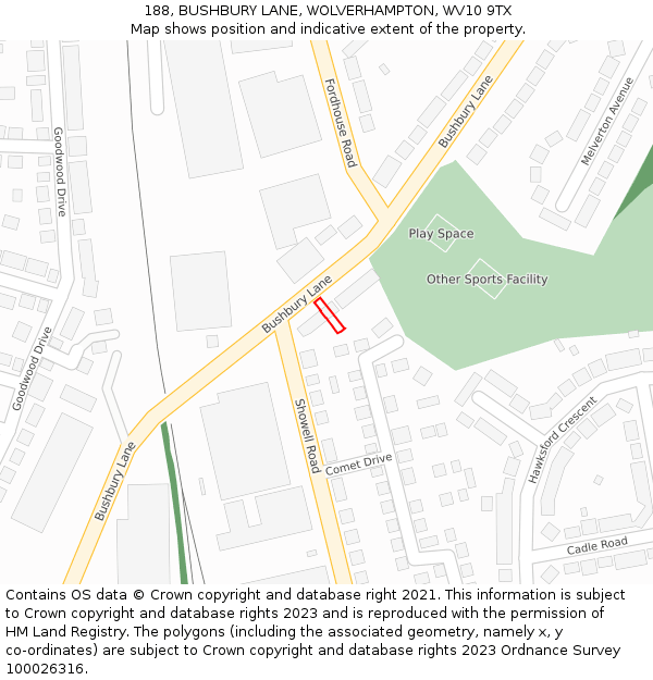 188, BUSHBURY LANE, WOLVERHAMPTON, WV10 9TX: Location map and indicative extent of plot