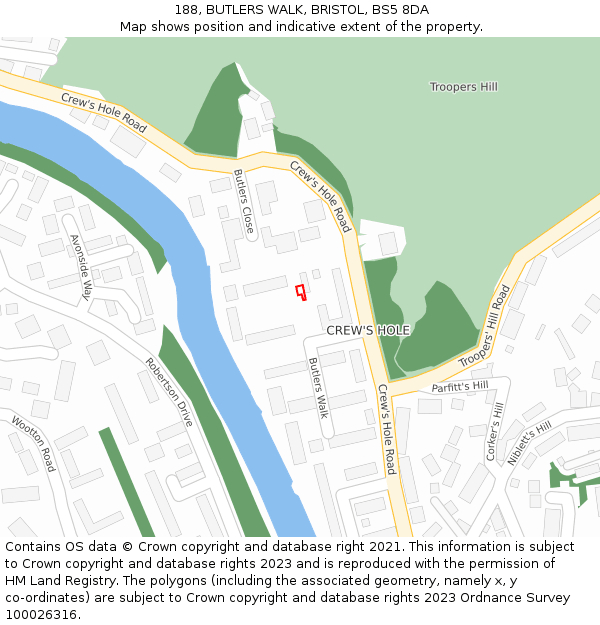 188, BUTLERS WALK, BRISTOL, BS5 8DA: Location map and indicative extent of plot