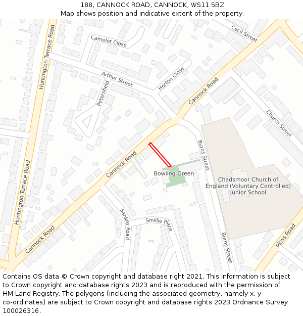188, CANNOCK ROAD, CANNOCK, WS11 5BZ: Location map and indicative extent of plot