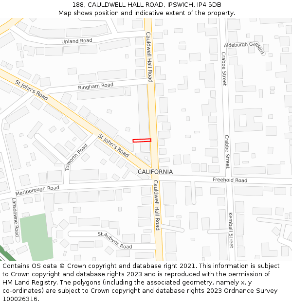 188, CAULDWELL HALL ROAD, IPSWICH, IP4 5DB: Location map and indicative extent of plot