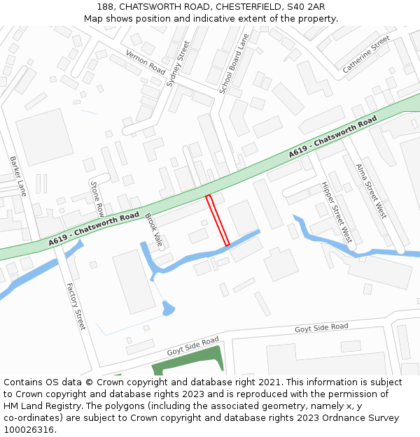 188, CHATSWORTH ROAD, CHESTERFIELD, S40 2AR: Location map and indicative extent of plot