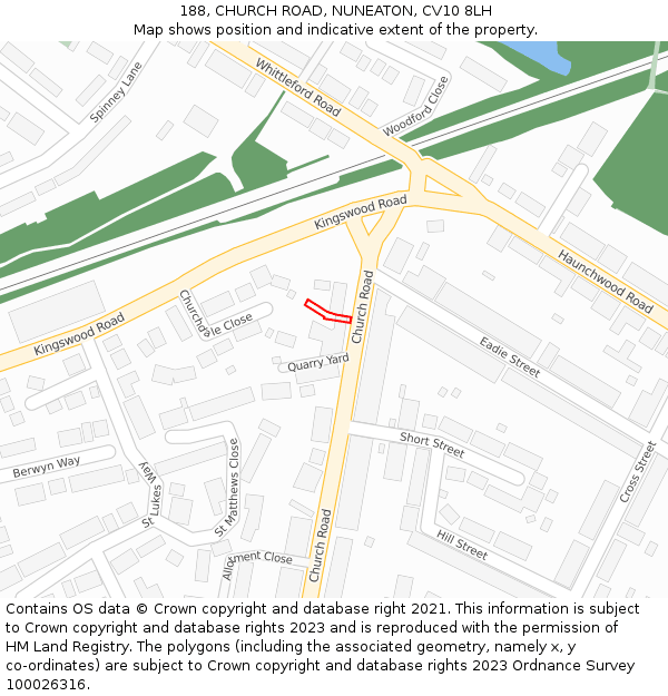 188, CHURCH ROAD, NUNEATON, CV10 8LH: Location map and indicative extent of plot
