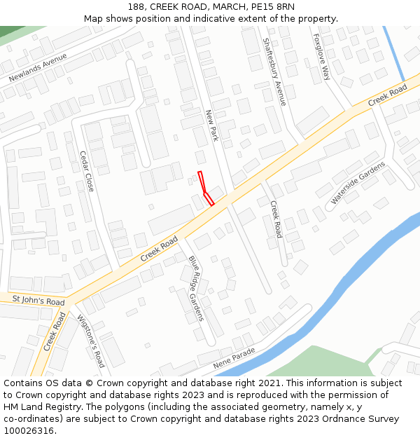188, CREEK ROAD, MARCH, PE15 8RN: Location map and indicative extent of plot