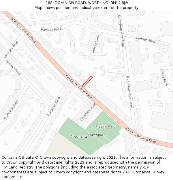 188, DOMINION ROAD, WORTHING, BN14 8JW: Location map and indicative extent of plot