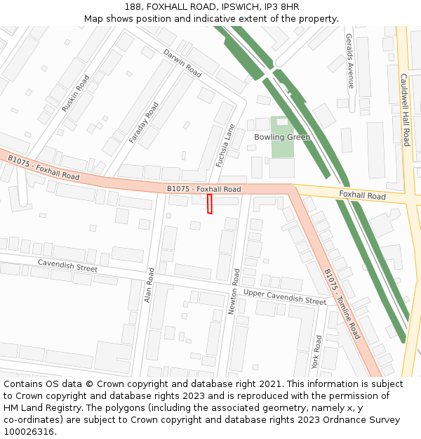 188, FOXHALL ROAD, IPSWICH, IP3 8HR: Location map and indicative extent of plot
