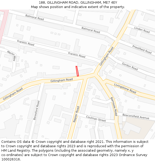 188, GILLINGHAM ROAD, GILLINGHAM, ME7 4EY: Location map and indicative extent of plot