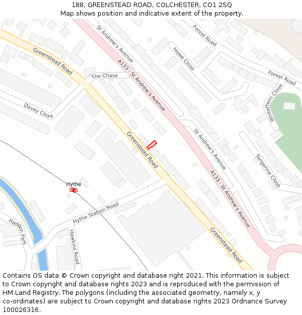 188, GREENSTEAD ROAD, COLCHESTER, CO1 2SQ: Location map and indicative extent of plot