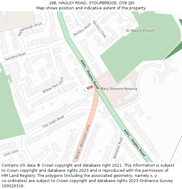188, HAGLEY ROAD, STOURBRIDGE, DY8 2JN: Location map and indicative extent of plot